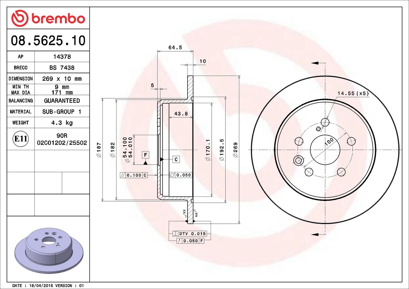 BREMBO 08.5625.10 - Bremsscheibe