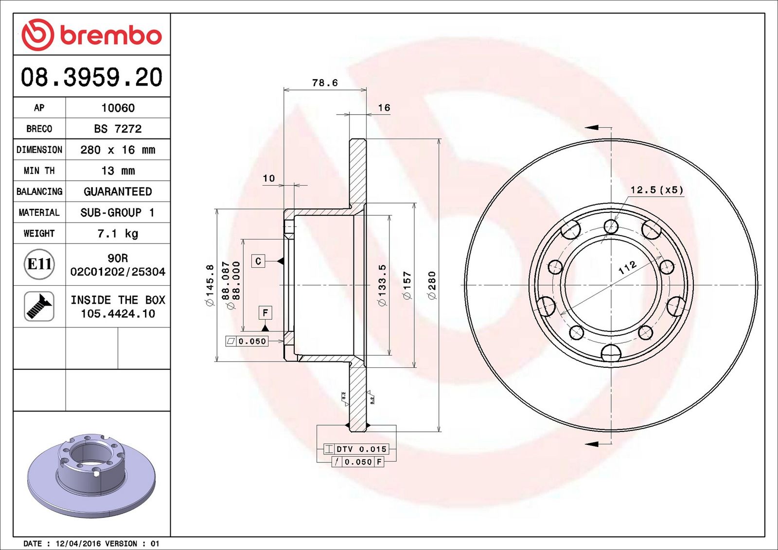 BREMBO 08.3959.20 - Bremsscheibe