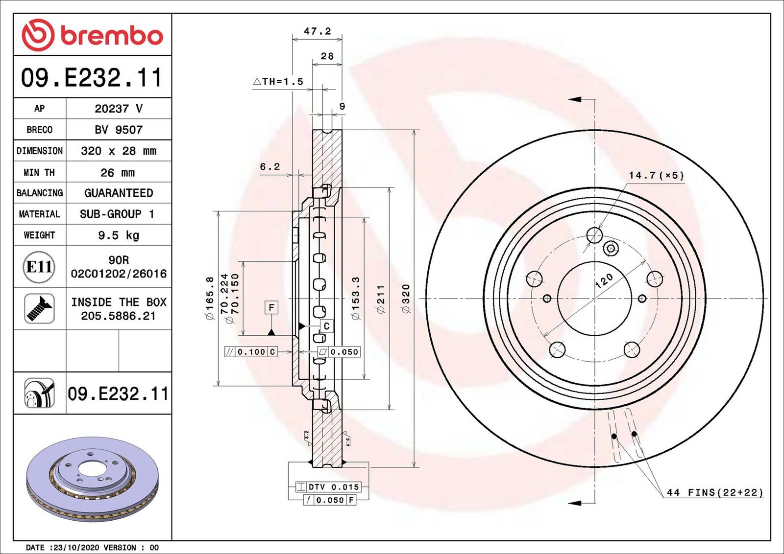 BREMBO 09.E232.11 - Bremsscheibe