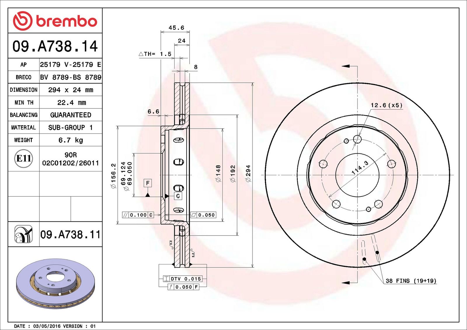 BREMBO 09.A738.11 - Bremsscheibe