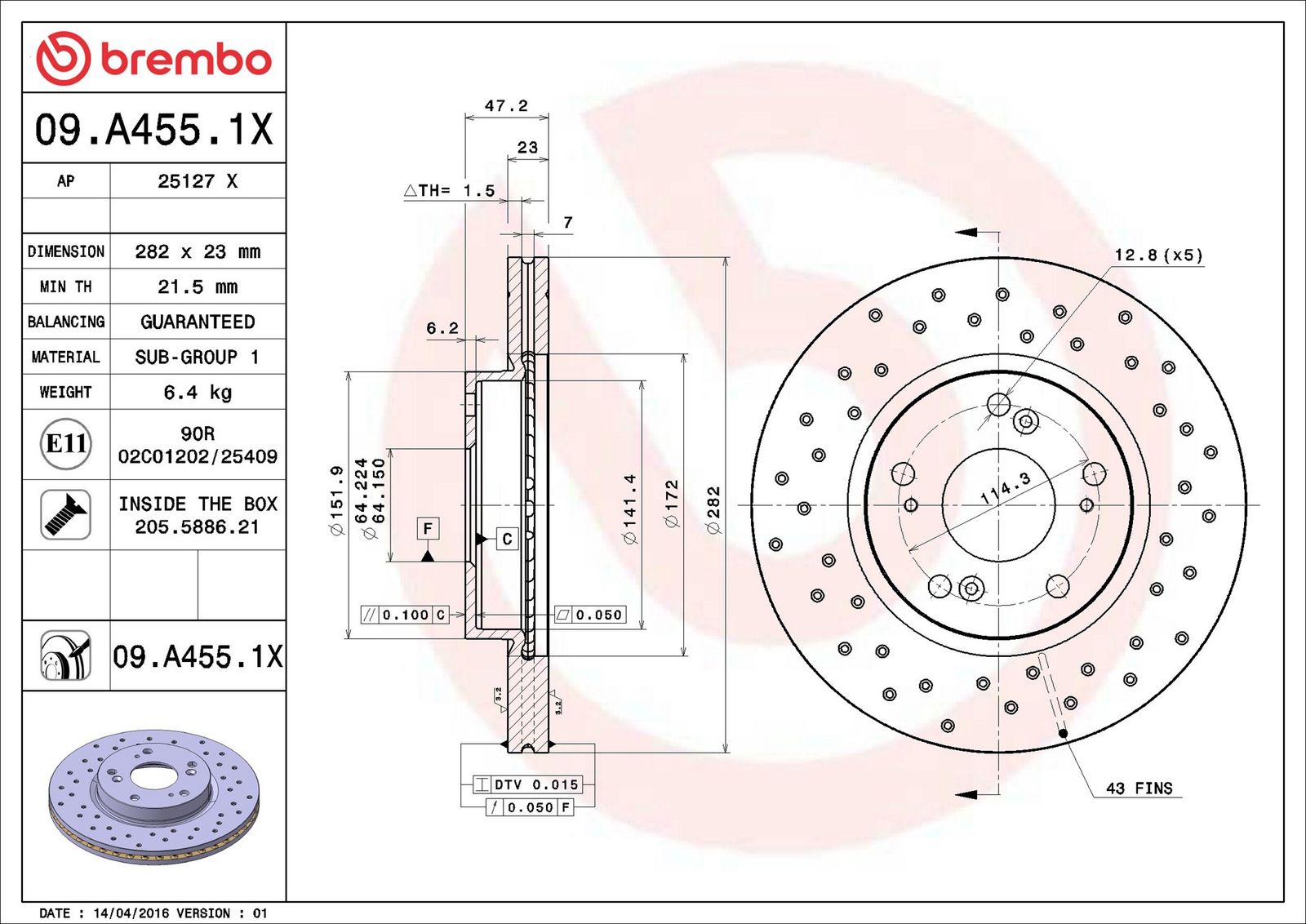 BREMBO 09.A455.1X - Bremsscheibe