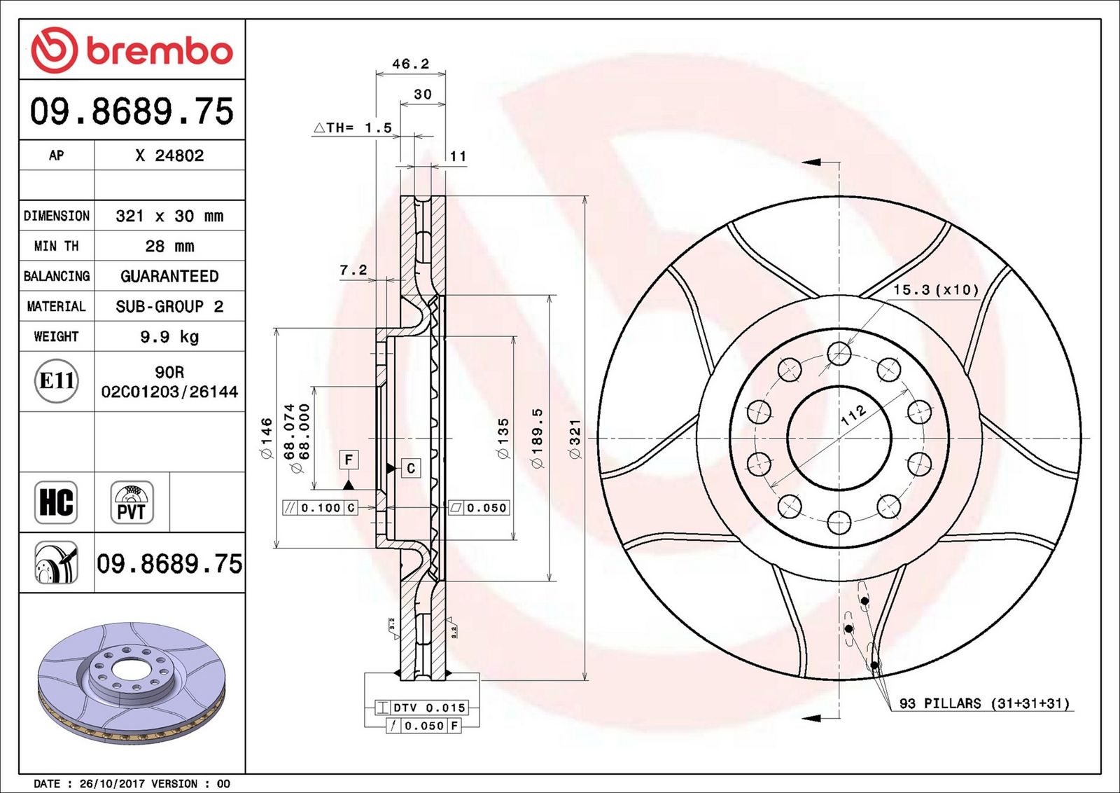 BREMBO 09.8689.75 - Bremsscheibe