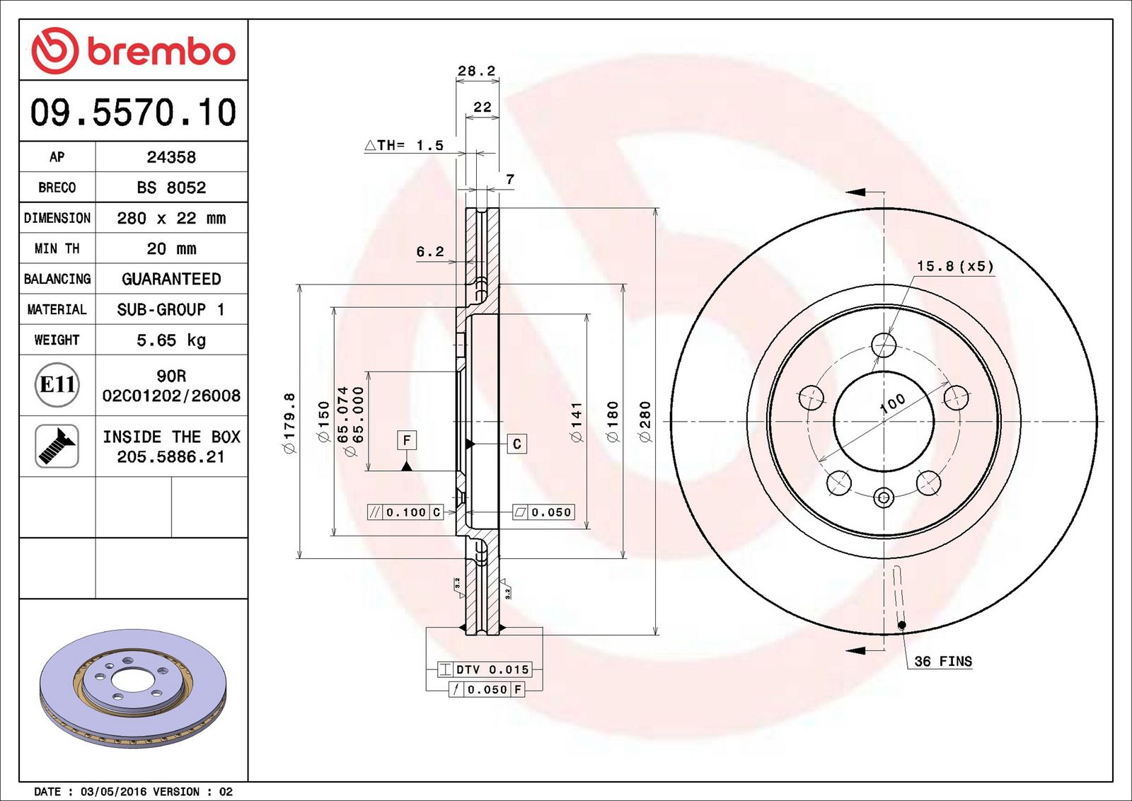 BREMBO 09.5570.10 - Bremsscheibe