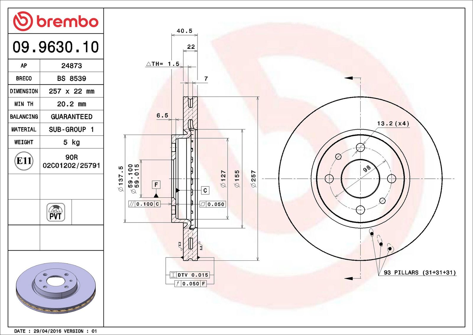 BREMBO 09.9630.10 - Bremsscheibe