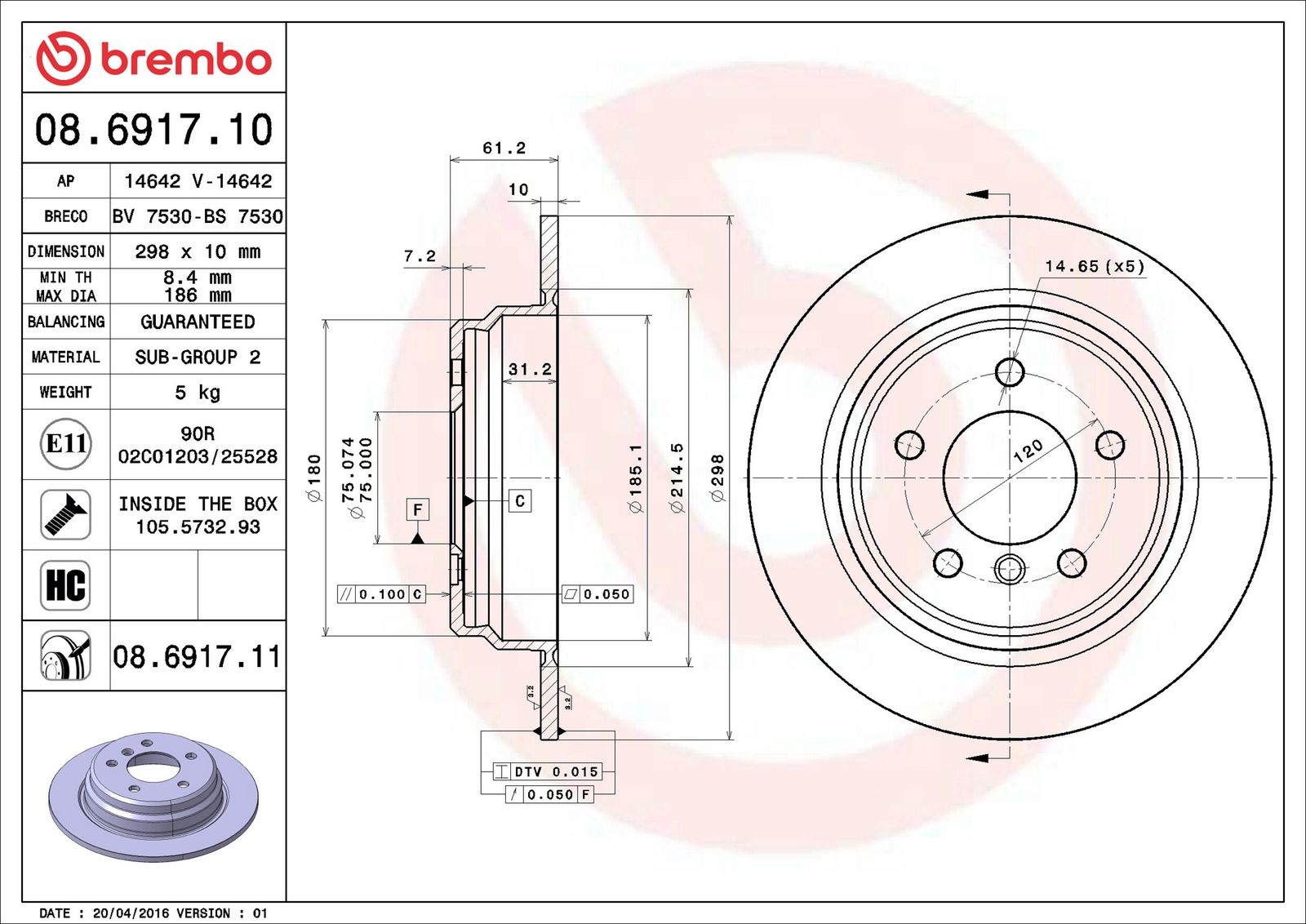 BREMBO 08.6917.11 - Bremsscheibe