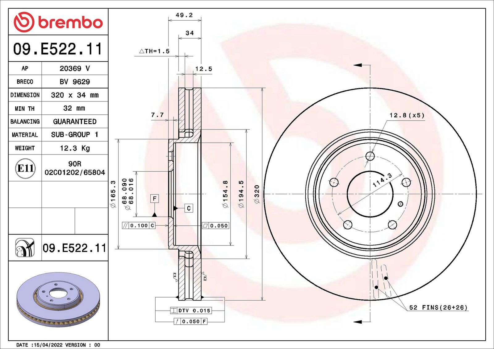 BREMBO 09.E522.11 - Bremsscheibe