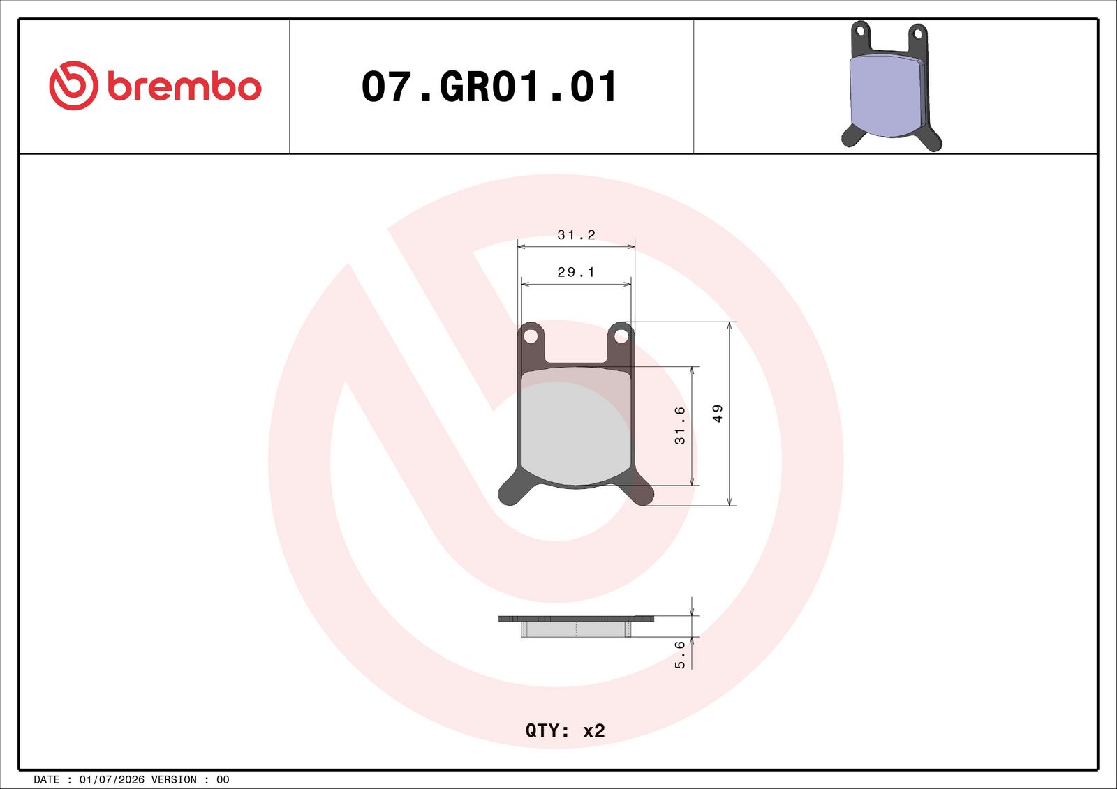 BREMBO 07GR0101 - Bremsbelagsatz, Scheibenbremse