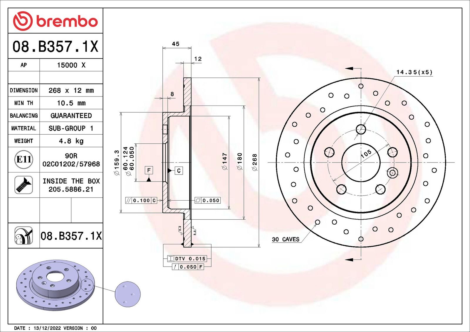 BREMBO 08.B357.1X - Bremsscheibe