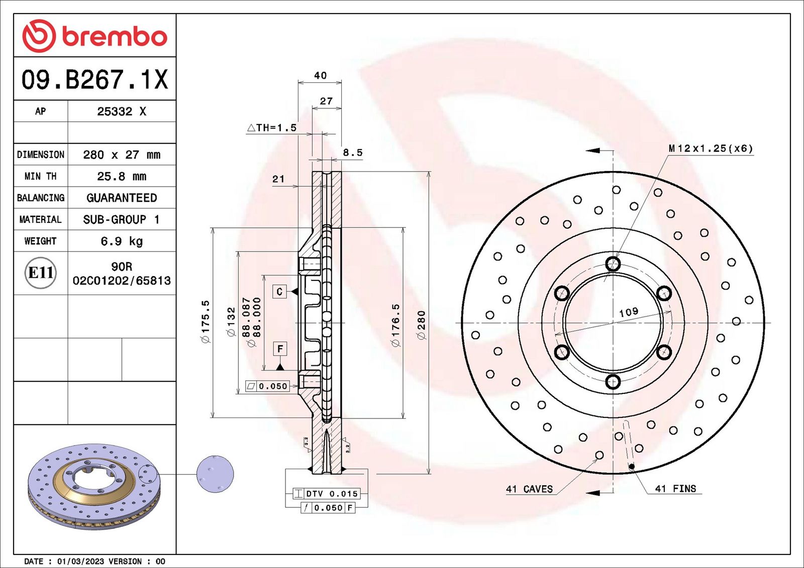 BREMBO 09.B267.1X - Bremsscheibe