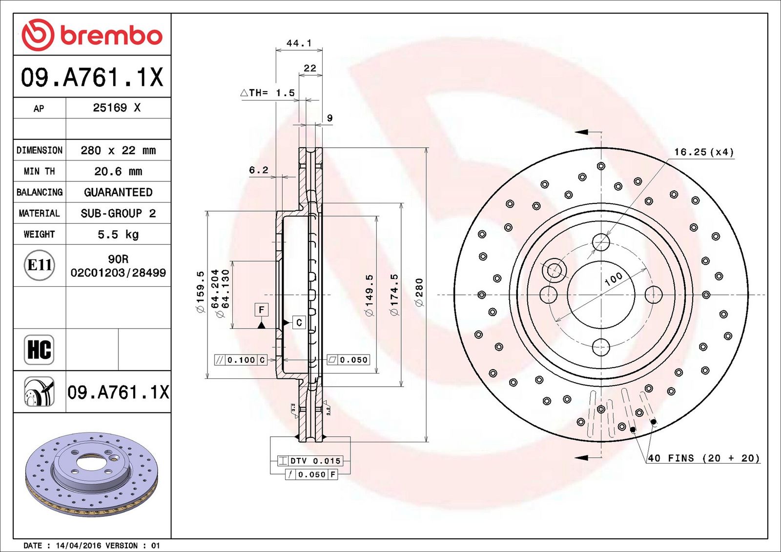 BREMBO 09.A761.1X - Bremsscheibe
