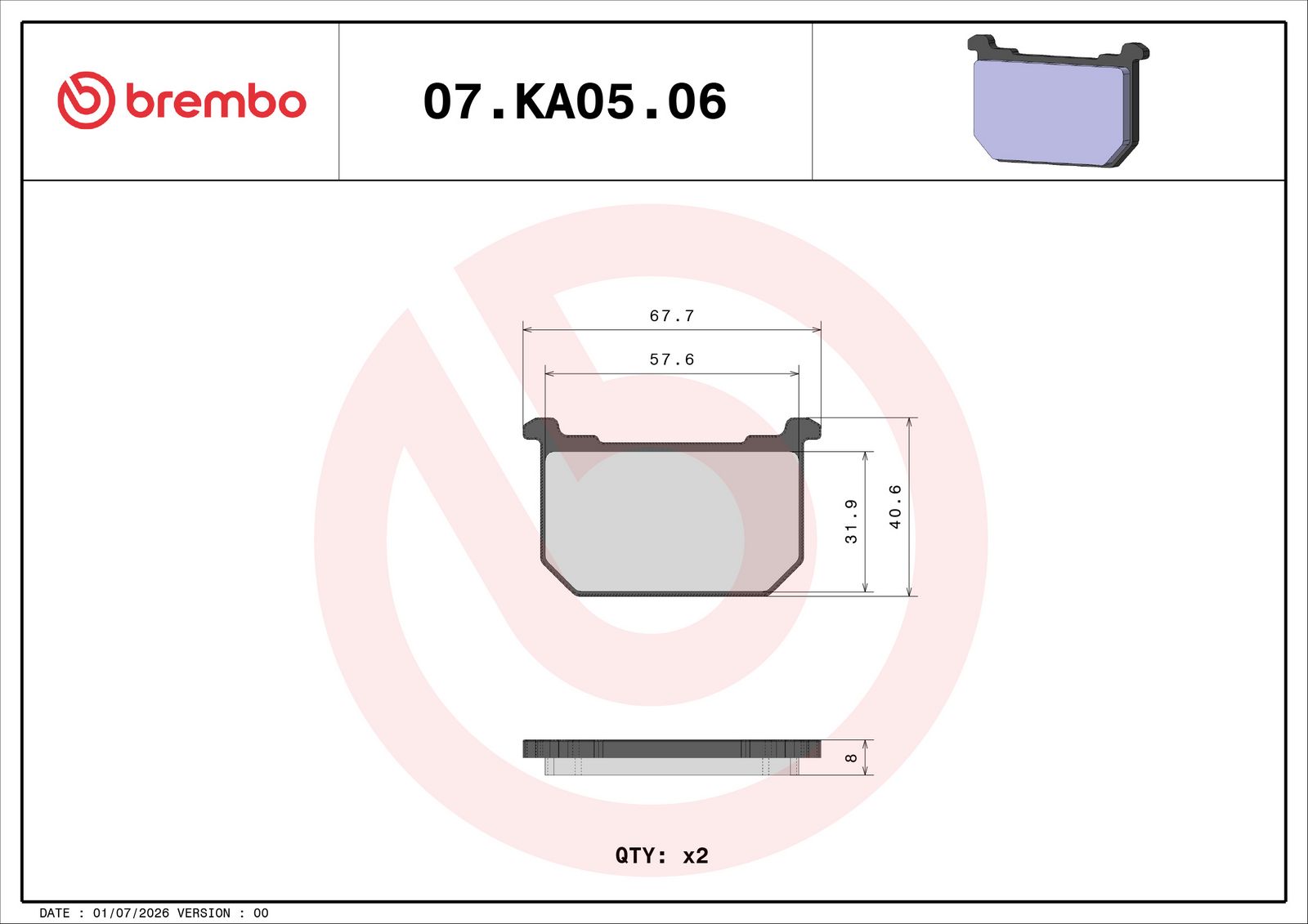 BREMBO 07KA0506 - Bremsbelagsatz, Scheibenbremse
