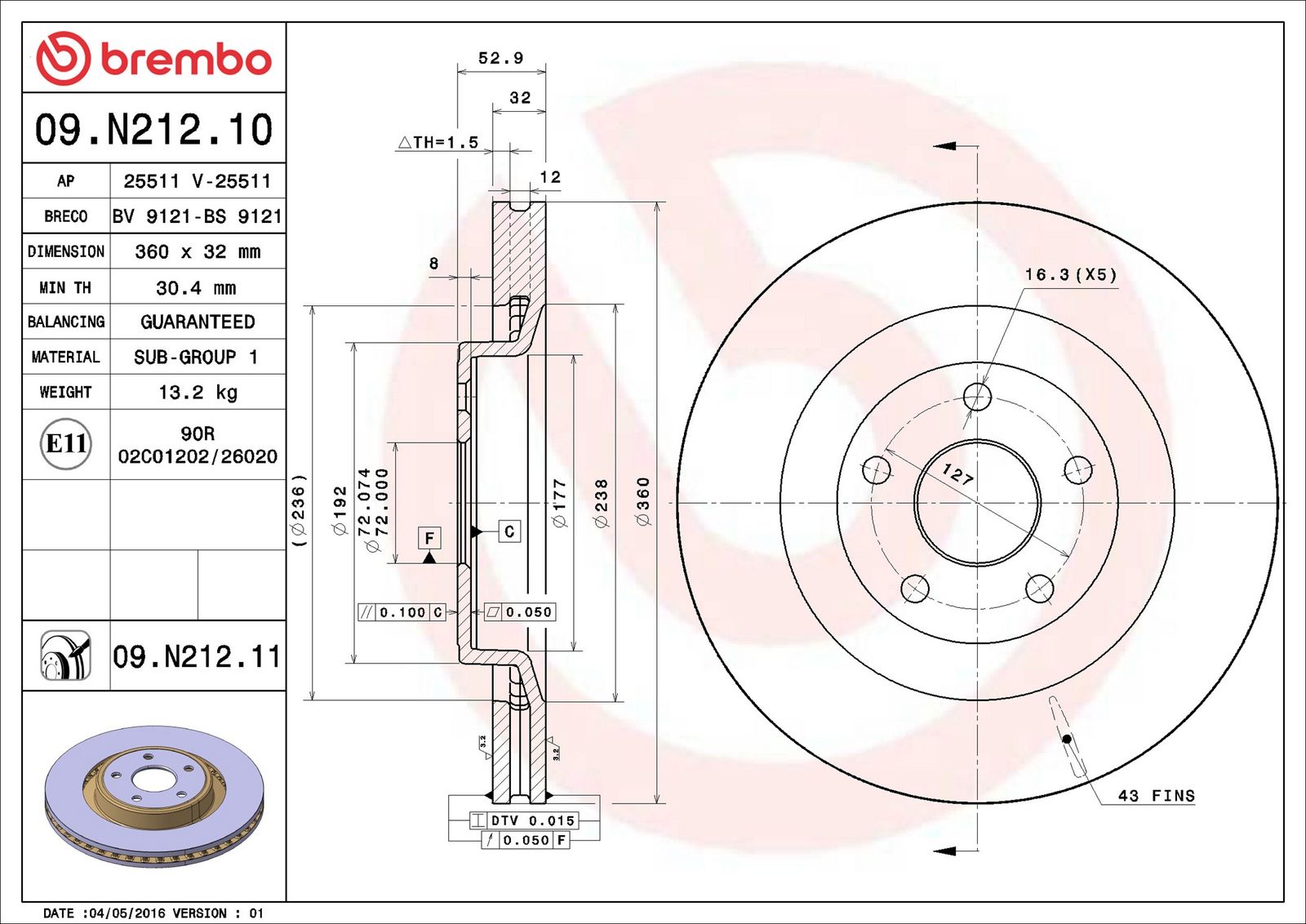 BREMBO 09.N212.11 - Bremsscheibe