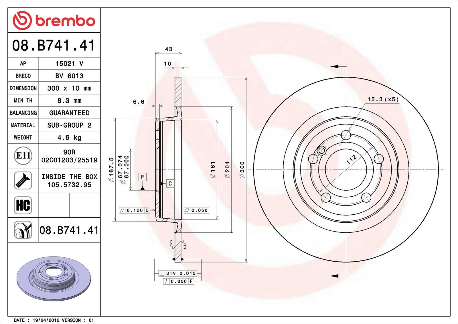 BREMBO 08.B741.41 - Bremsscheibe