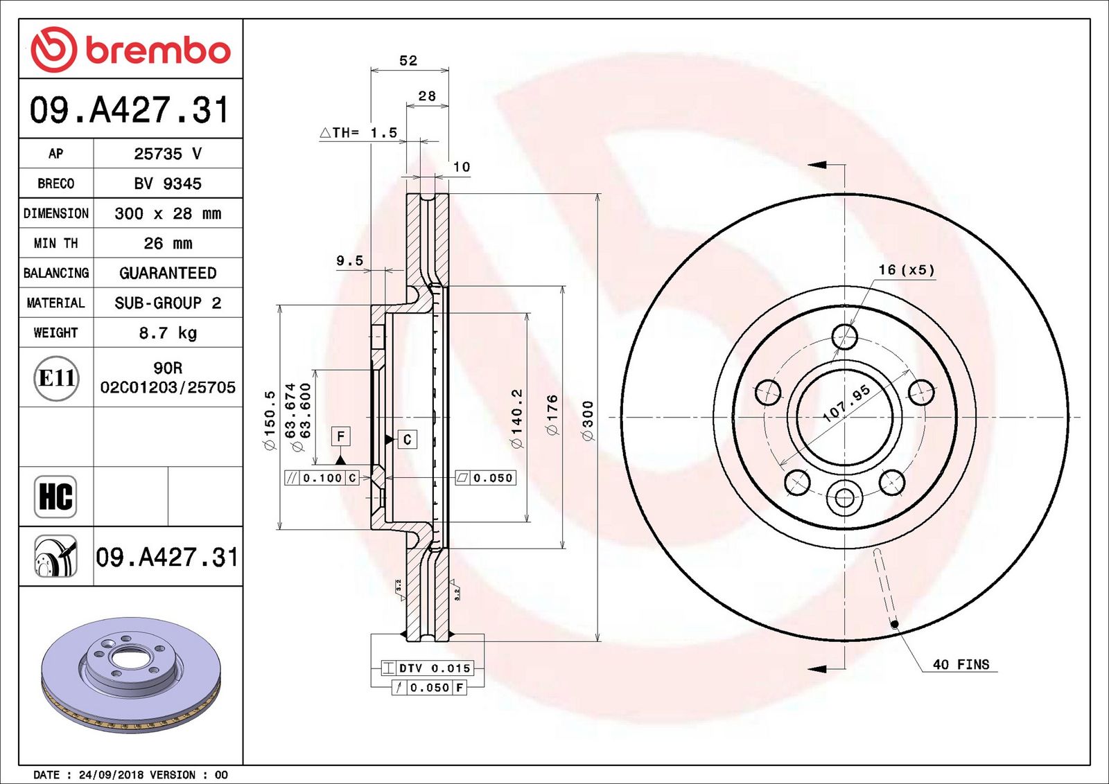 BREMBO 09.A427.31 - Bremsscheibe