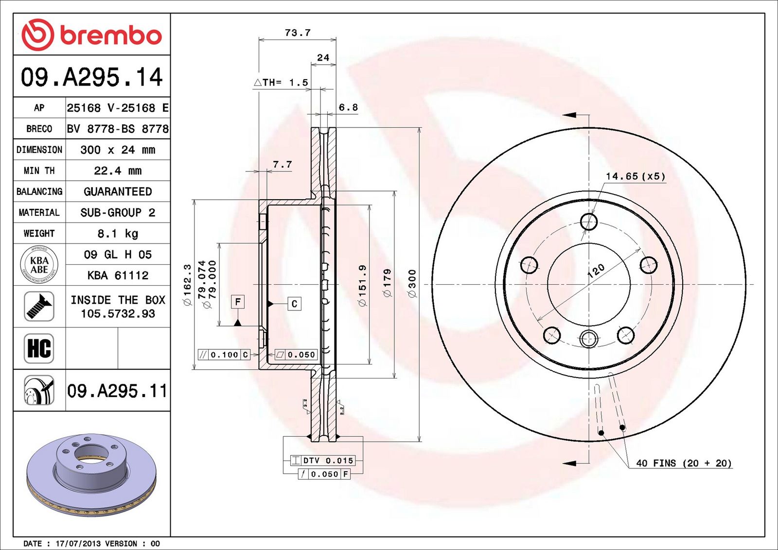 BREMBO 09.A295.11 - Bremsscheibe
