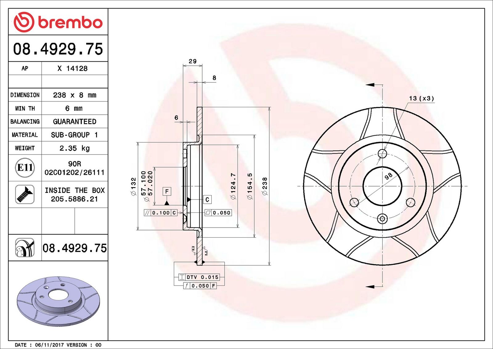 BREMBO 08.4929.75 - Bremsscheibe
