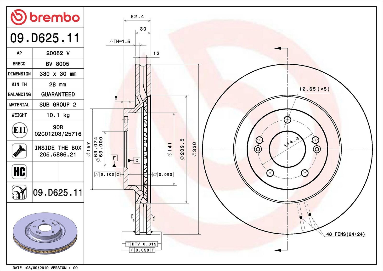 BREMBO 09.D625.11 - Bremsscheibe