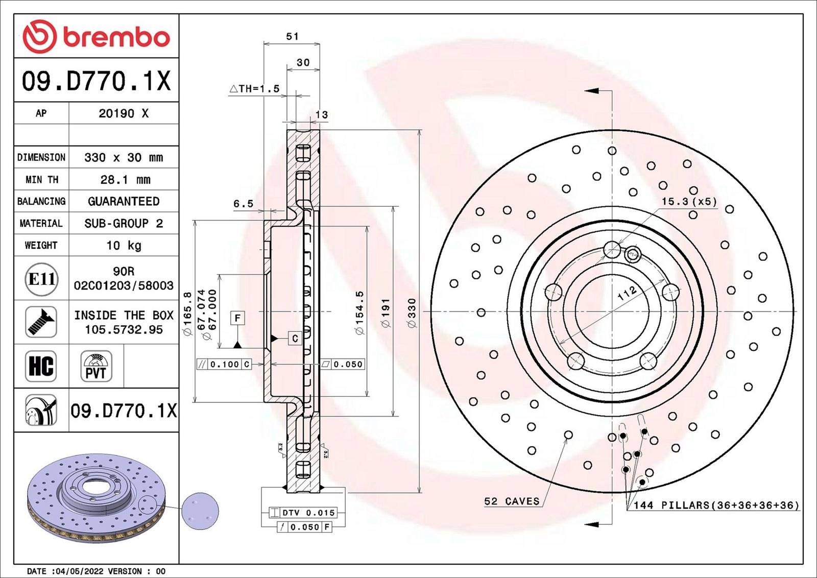 BREMBO 09.D770.1X - Bremsscheibe