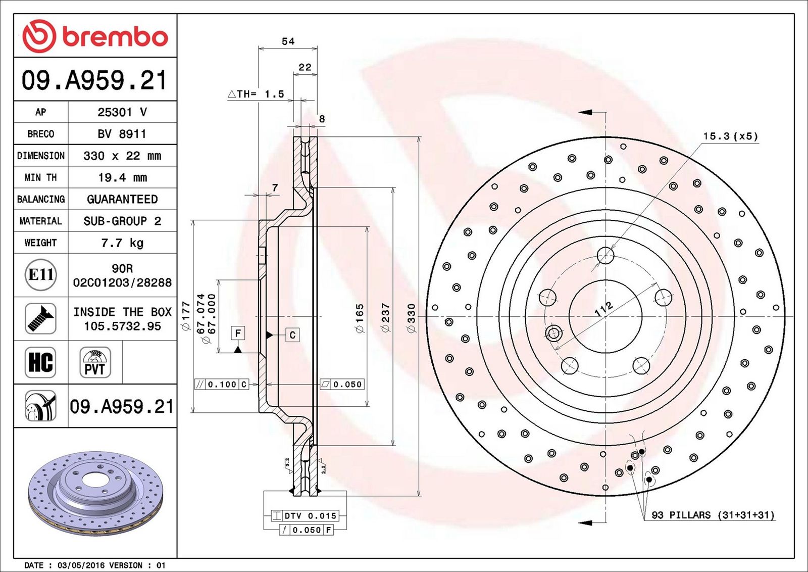 BREMBO 09.A959.21 - Bremsscheibe