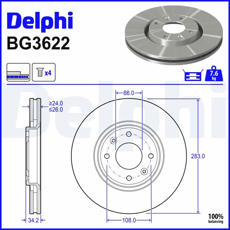 DELPHI BG3622 - Bremsscheibe