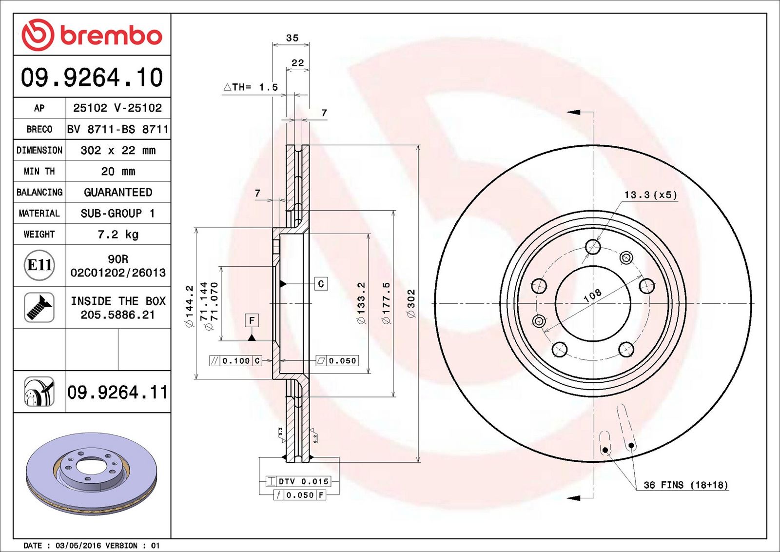 BREMBO 09.9264.11 - Bremsscheibe