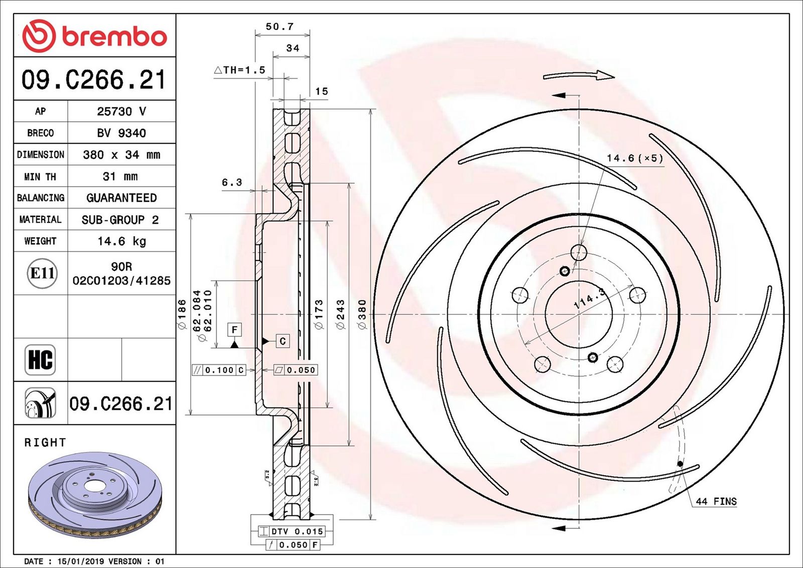 BREMBO 09.C266.21 - Bremsscheibe