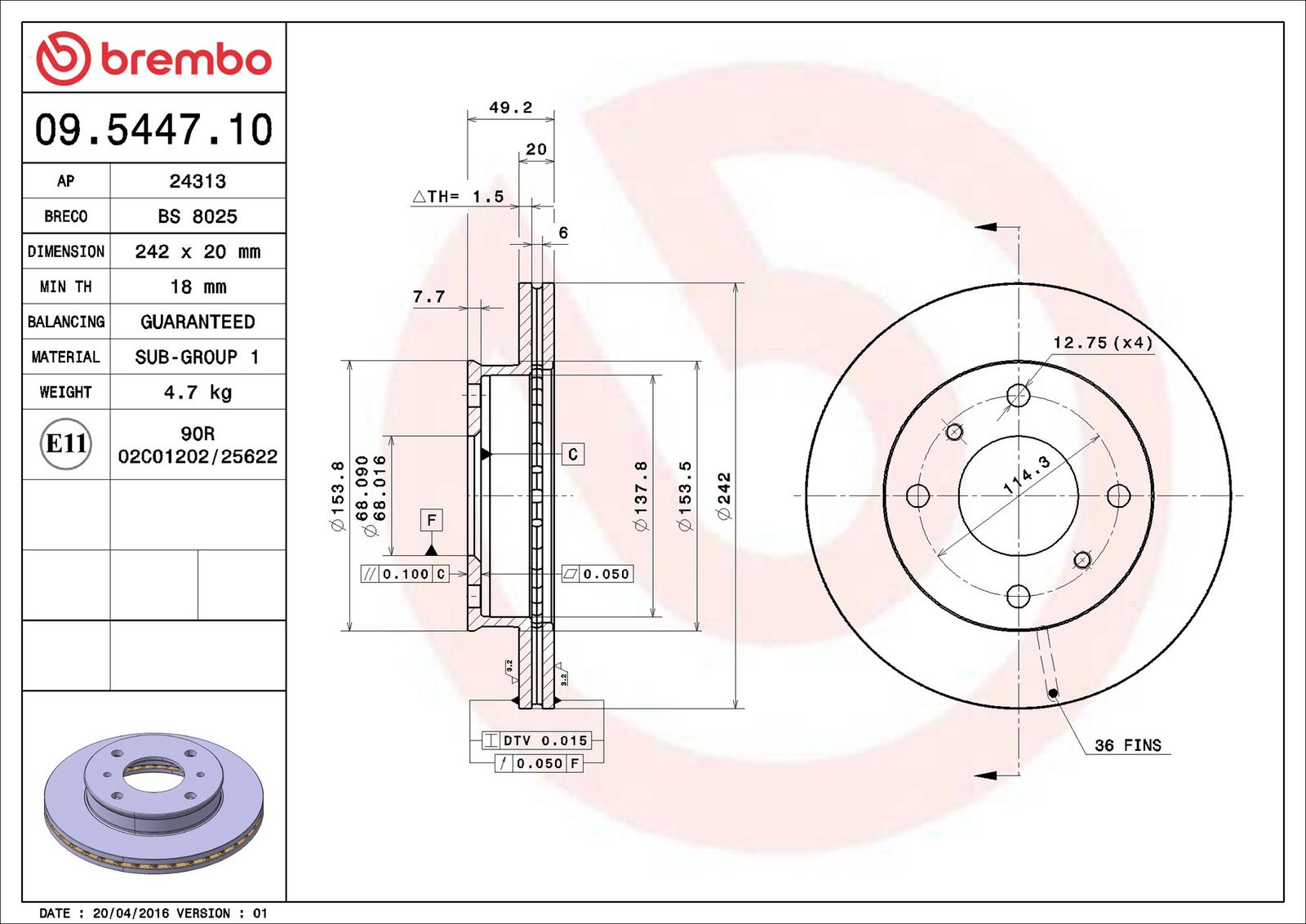 BREMBO 09.5447.10 - Bremsscheibe