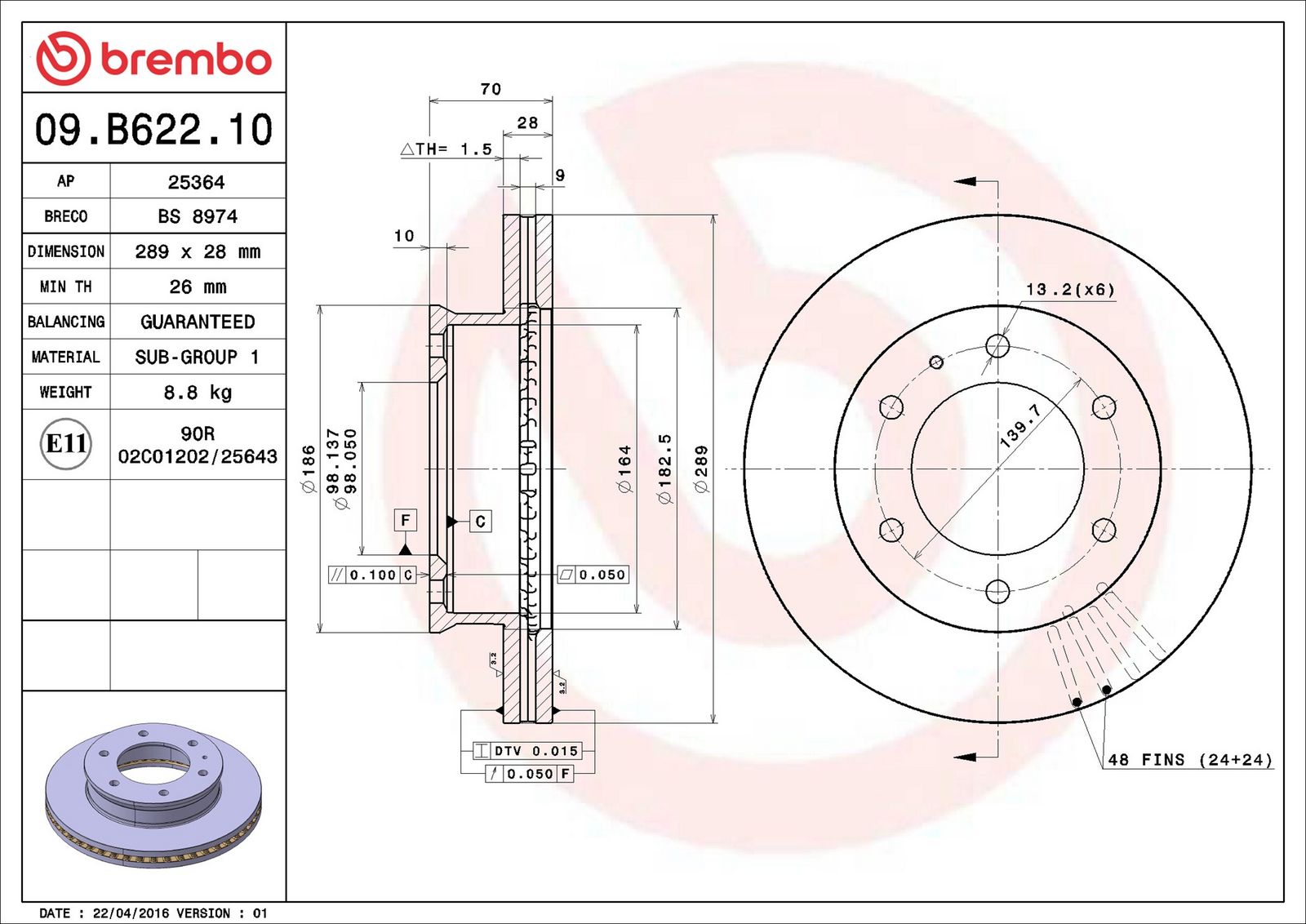 BREMBO 09.B622.10 - Bremsscheibe