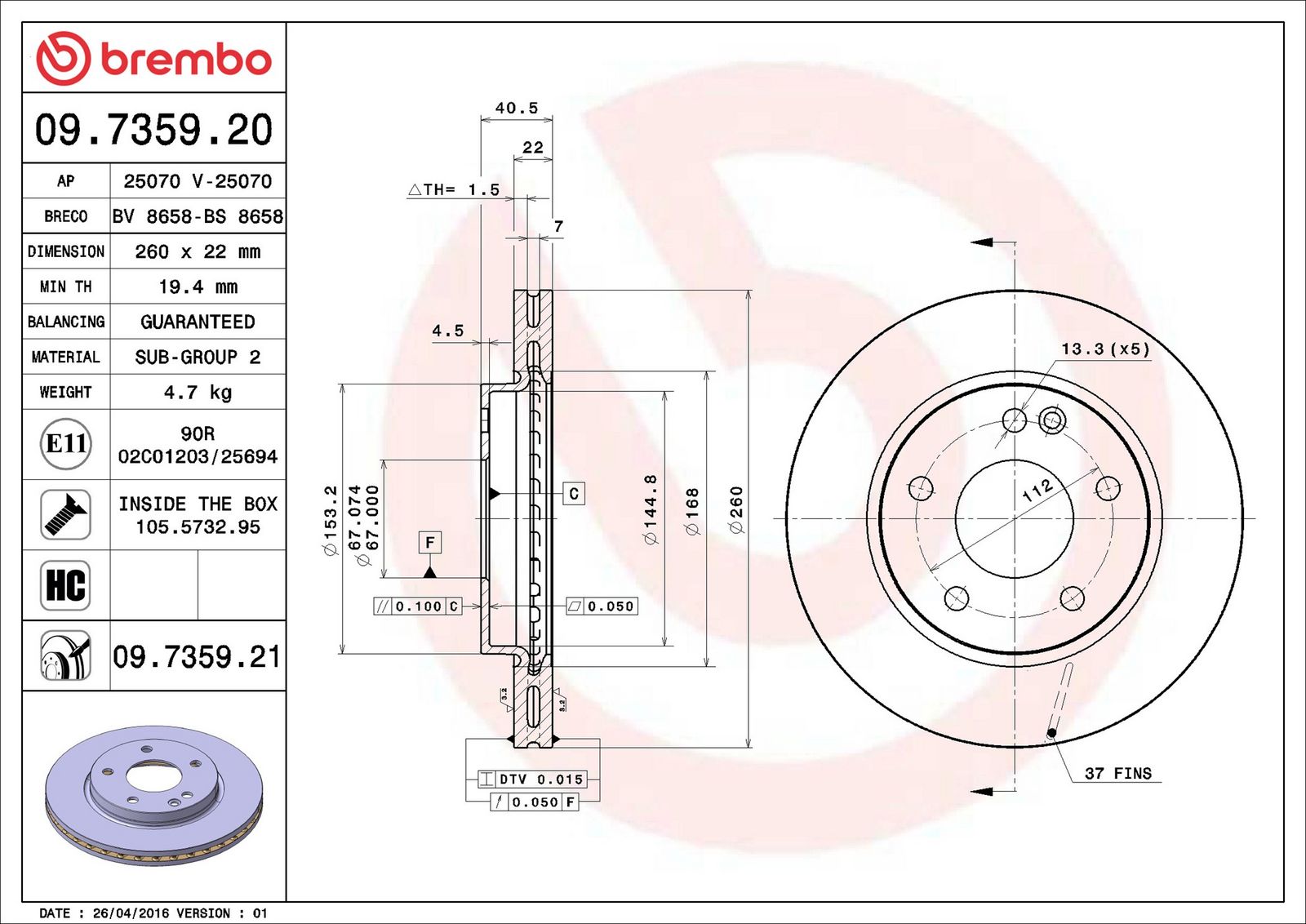 BREMBO 09.7359.21 - Bremsscheibe