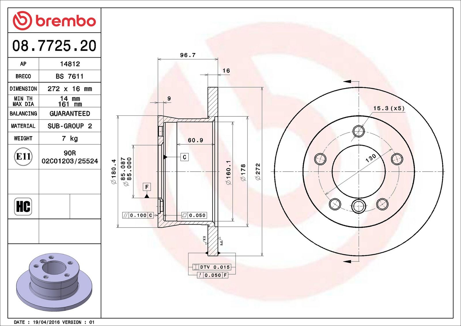 BREMBO 08.7725.20 - Bremsscheibe