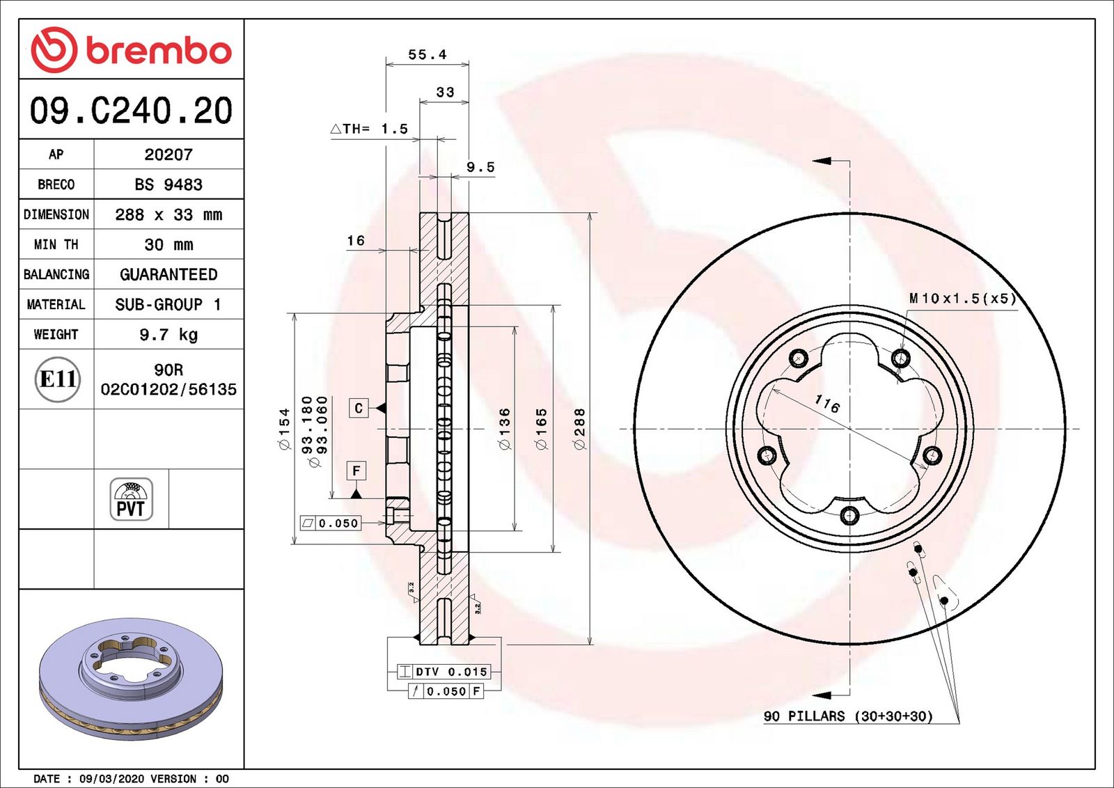 BREMBO 09.C240.20 - Bremsscheibe