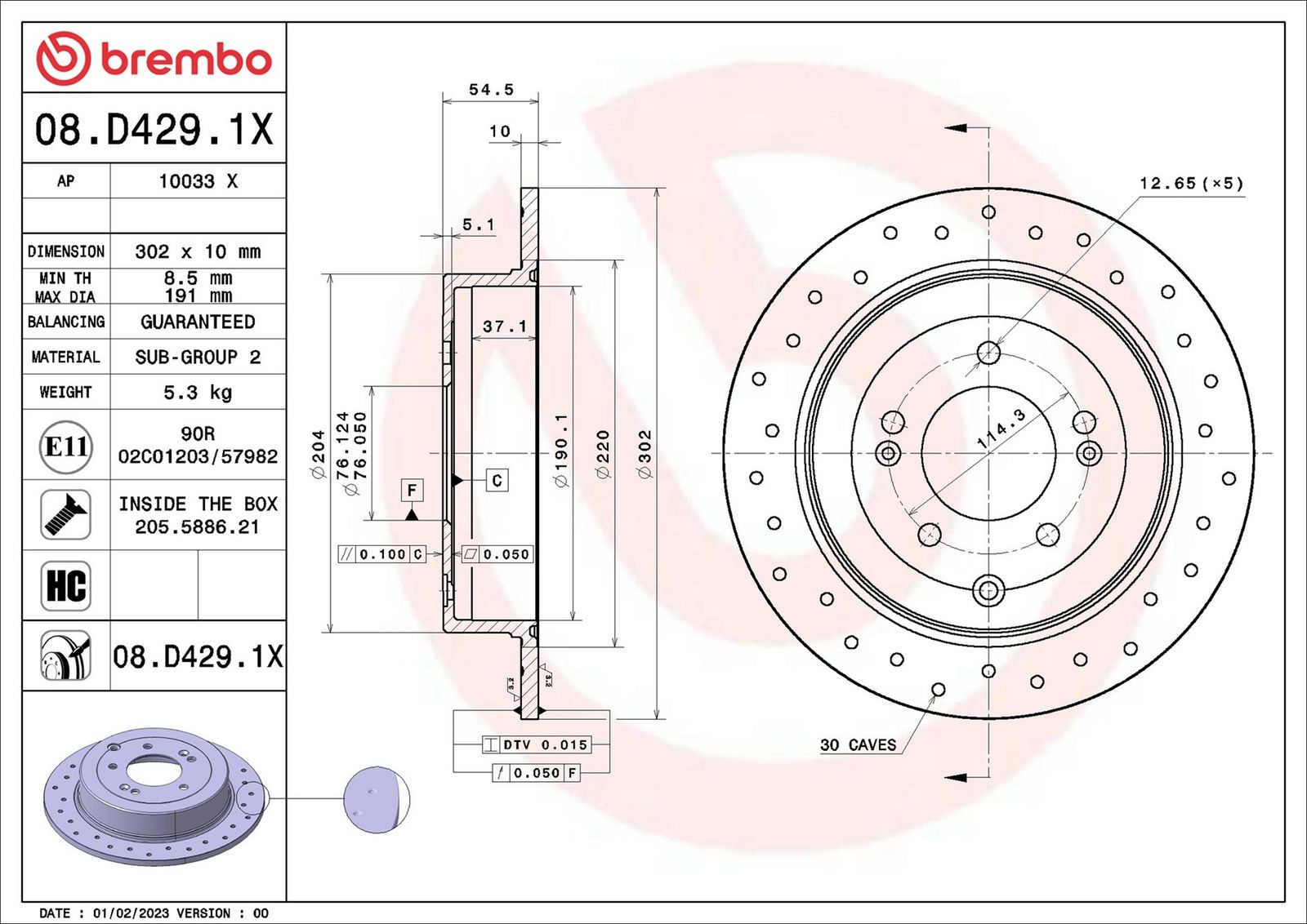 BREMBO 08.D429.1X - Bremsscheibe