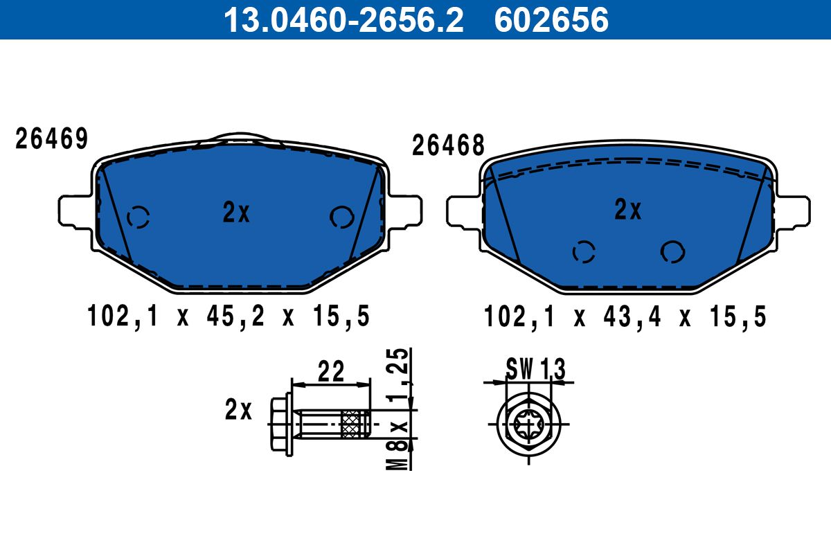 ATE 13.0460-2656.2 - Bremsbelagsatz, Scheibenbremse