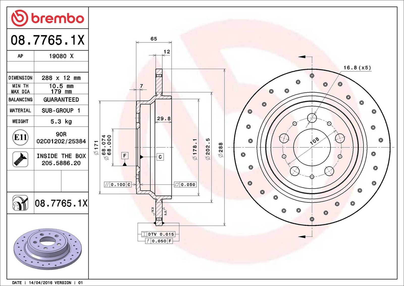 BREMBO 08.7765.1X - Bremsscheibe