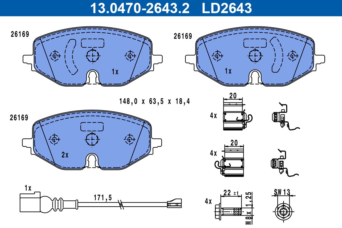 ATE 13.0470-2643.2 - Bremsbelagsatz, Scheibenbremse