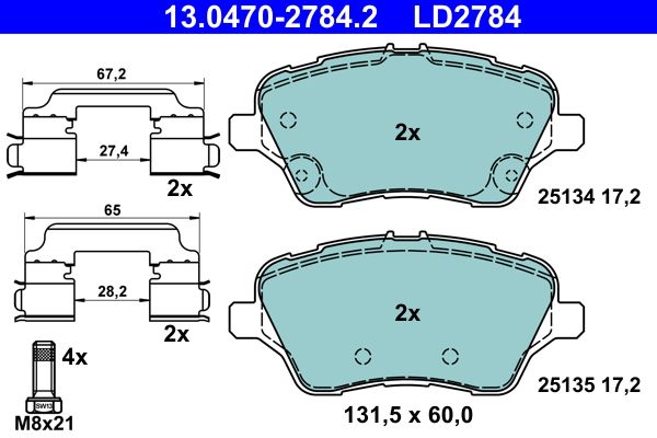 ATE 13.0470-2784.2 - Bremsbelagsatz, Scheibenbremse