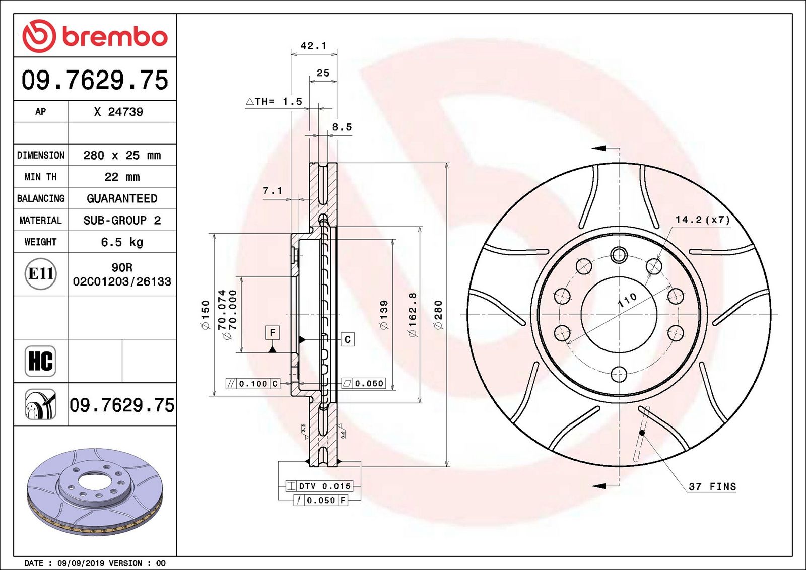 BREMBO 09.7629.75 - Bremsscheibe