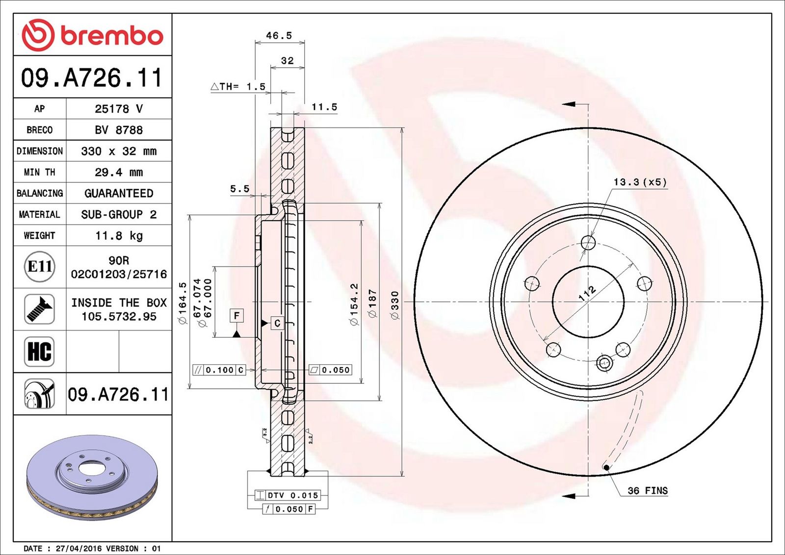 BREMBO 09.A726.11 - Bremsscheibe