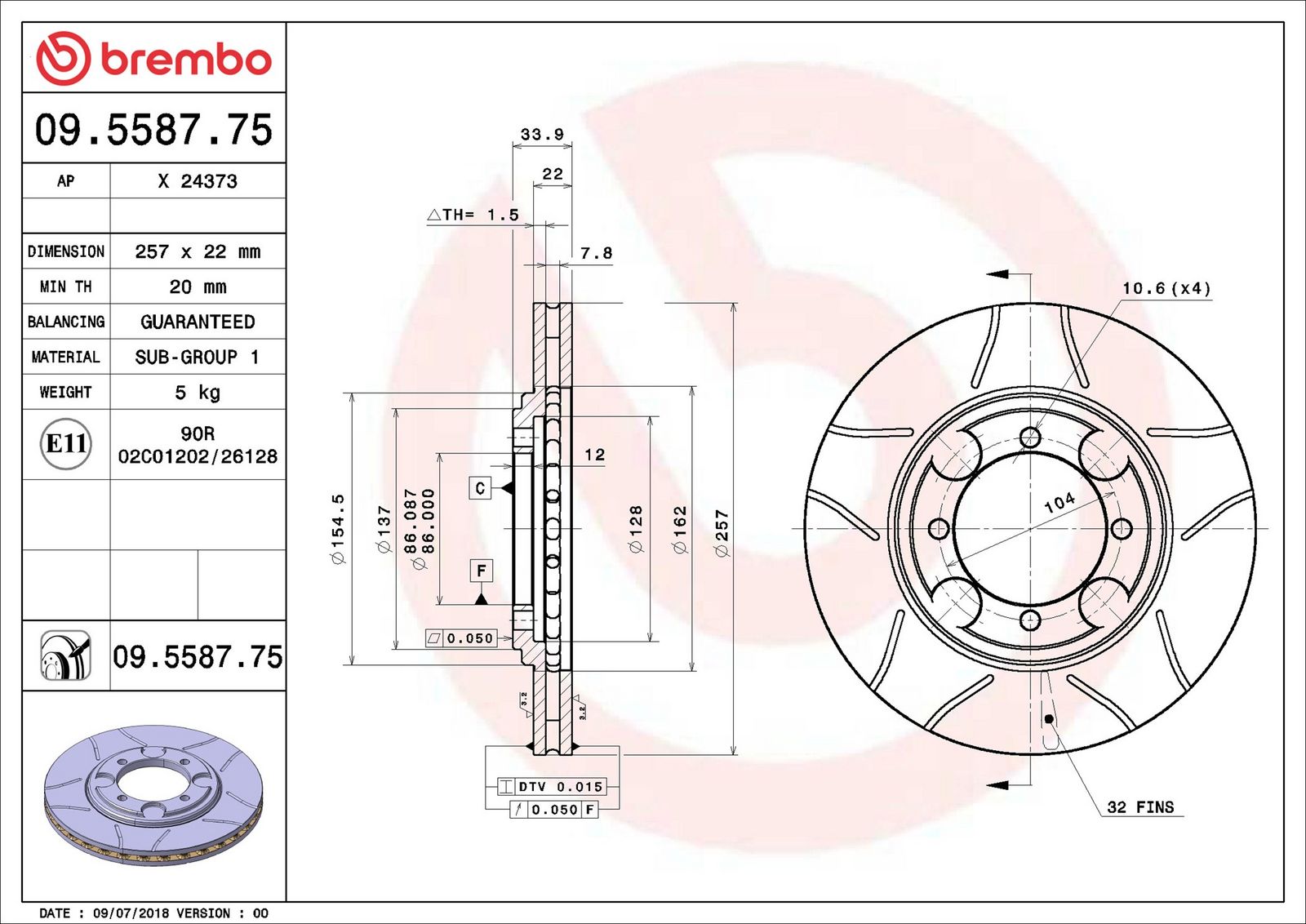 BREMBO 09.5587.75 - Bremsscheibe