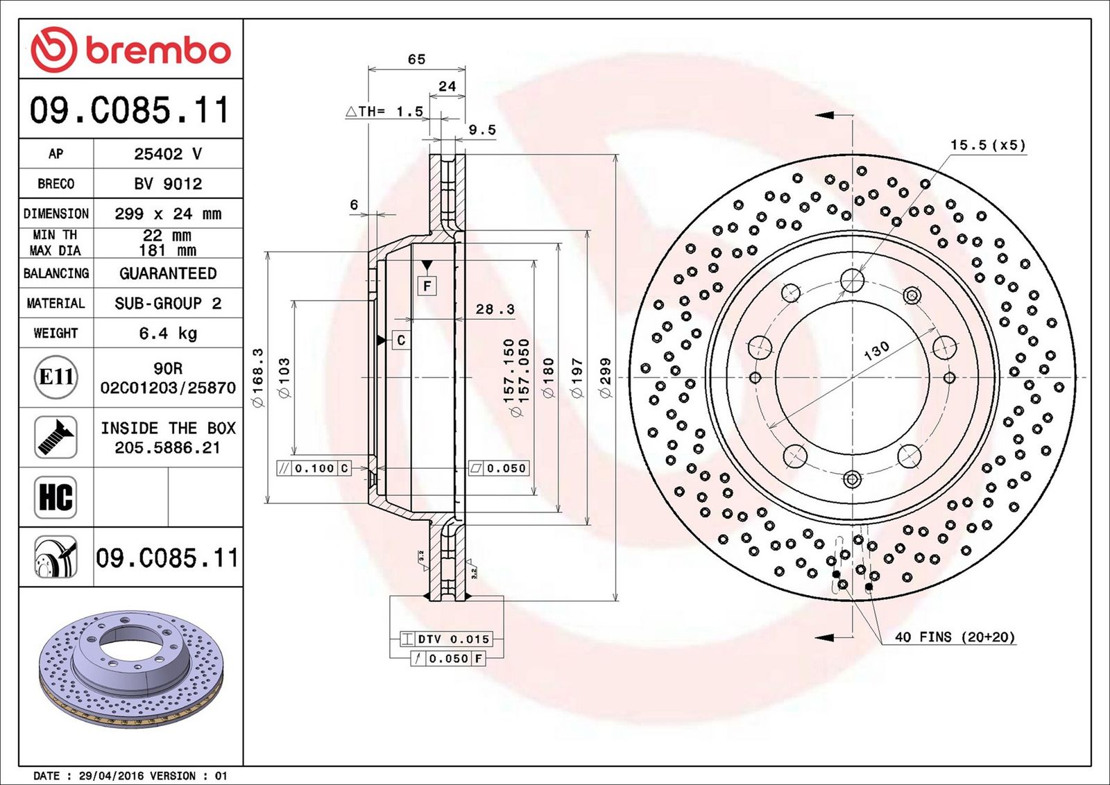BREMBO 09.C085.11 - Bremsscheibe