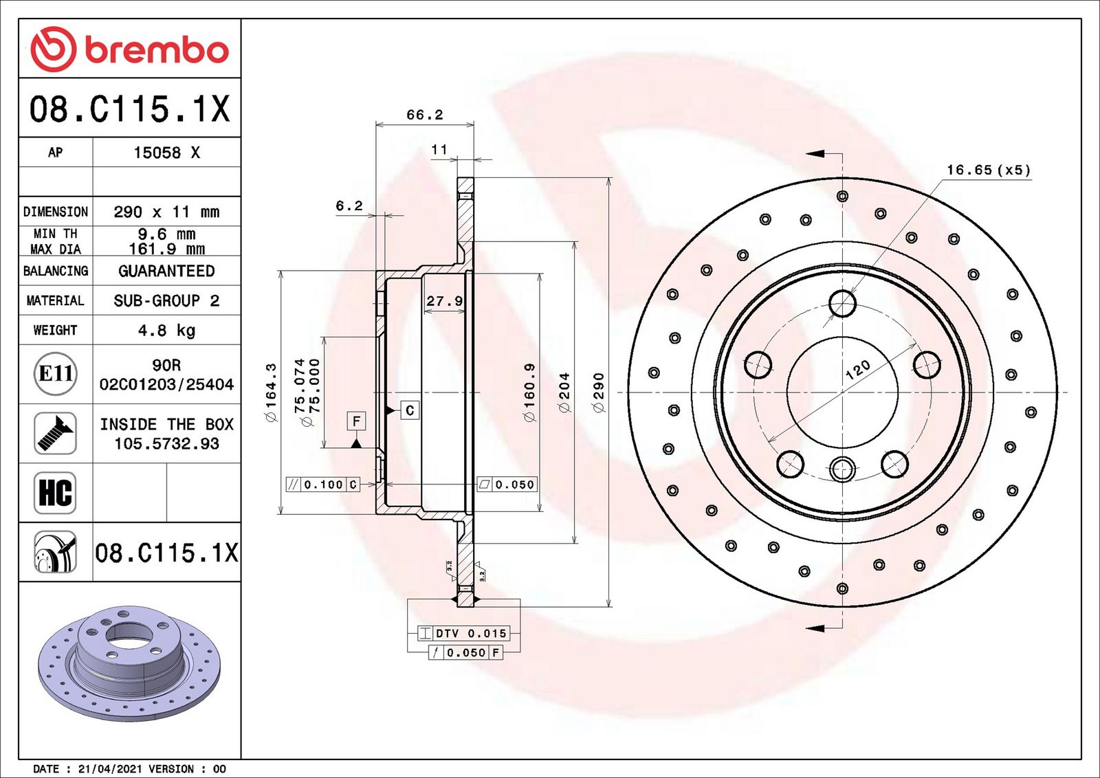 BREMBO 08.C115.1X - Bremsscheibe