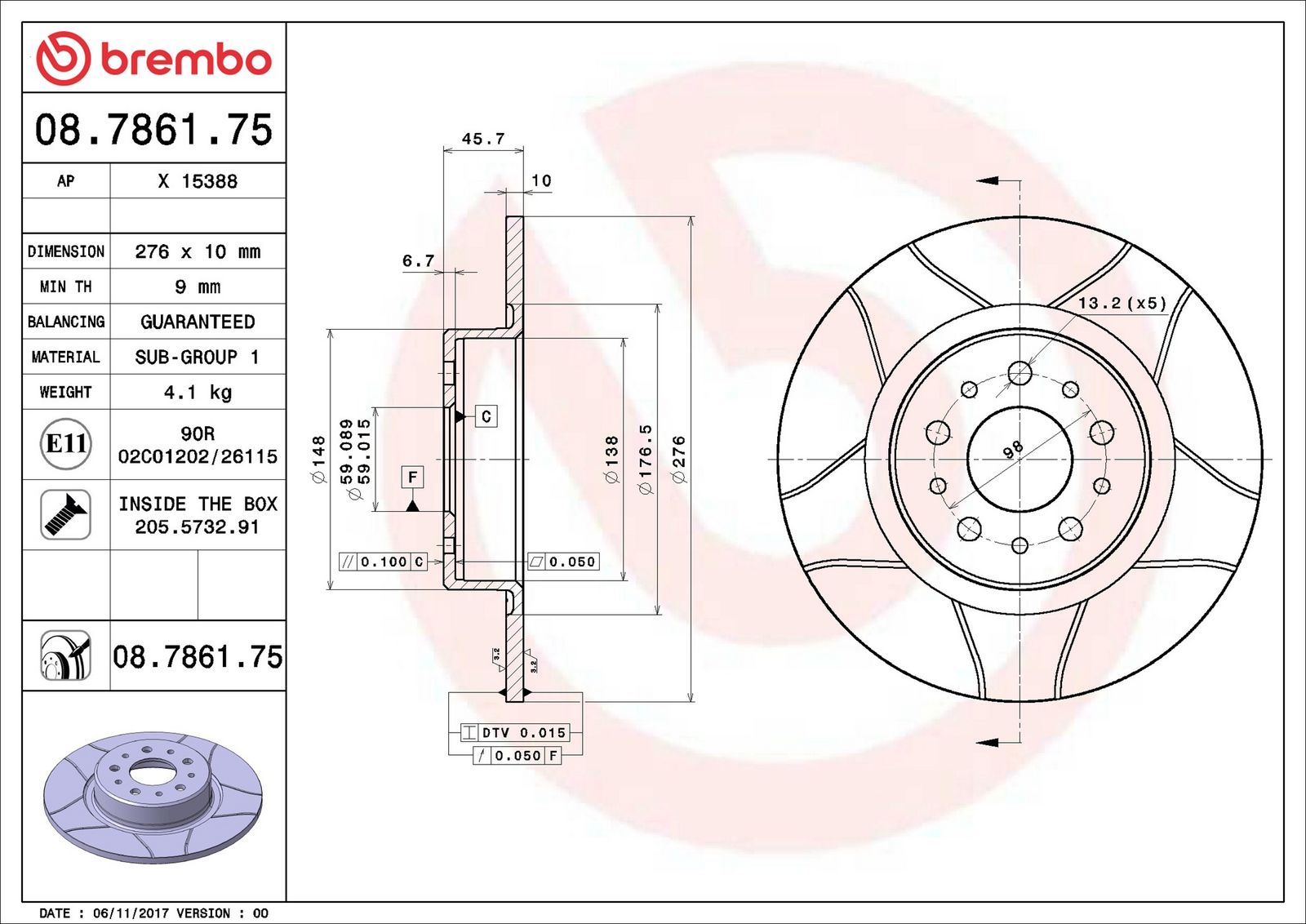 BREMBO 08.7861.75 - Bremsscheibe
