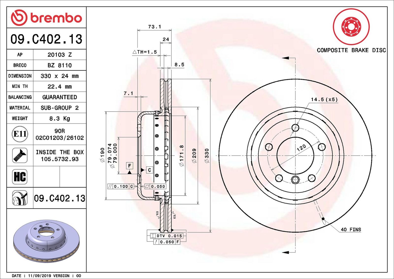 BREMBO 09.C402.13 - Bremsscheibe