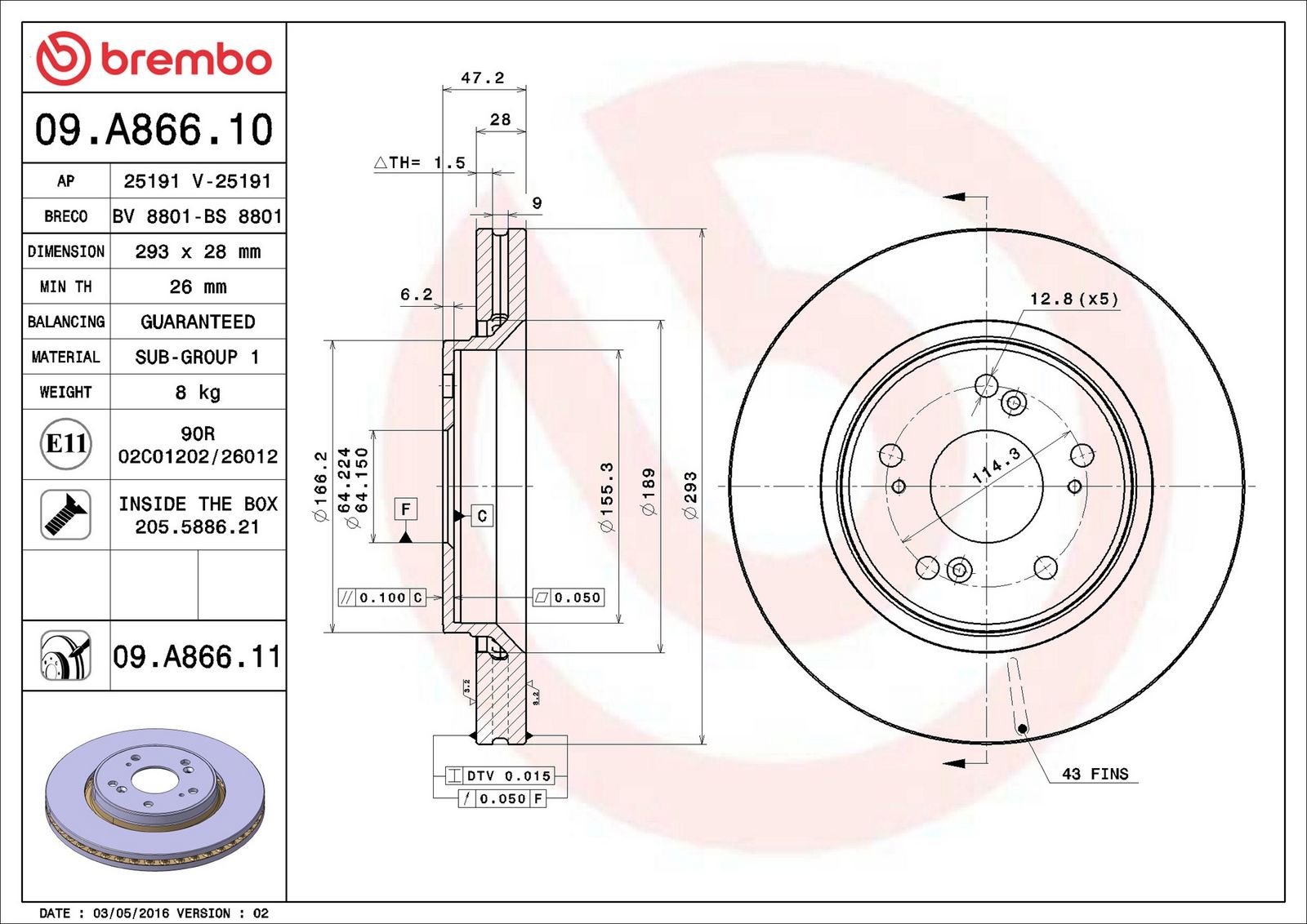 BREMBO 09.A866.11 - Bremsscheibe