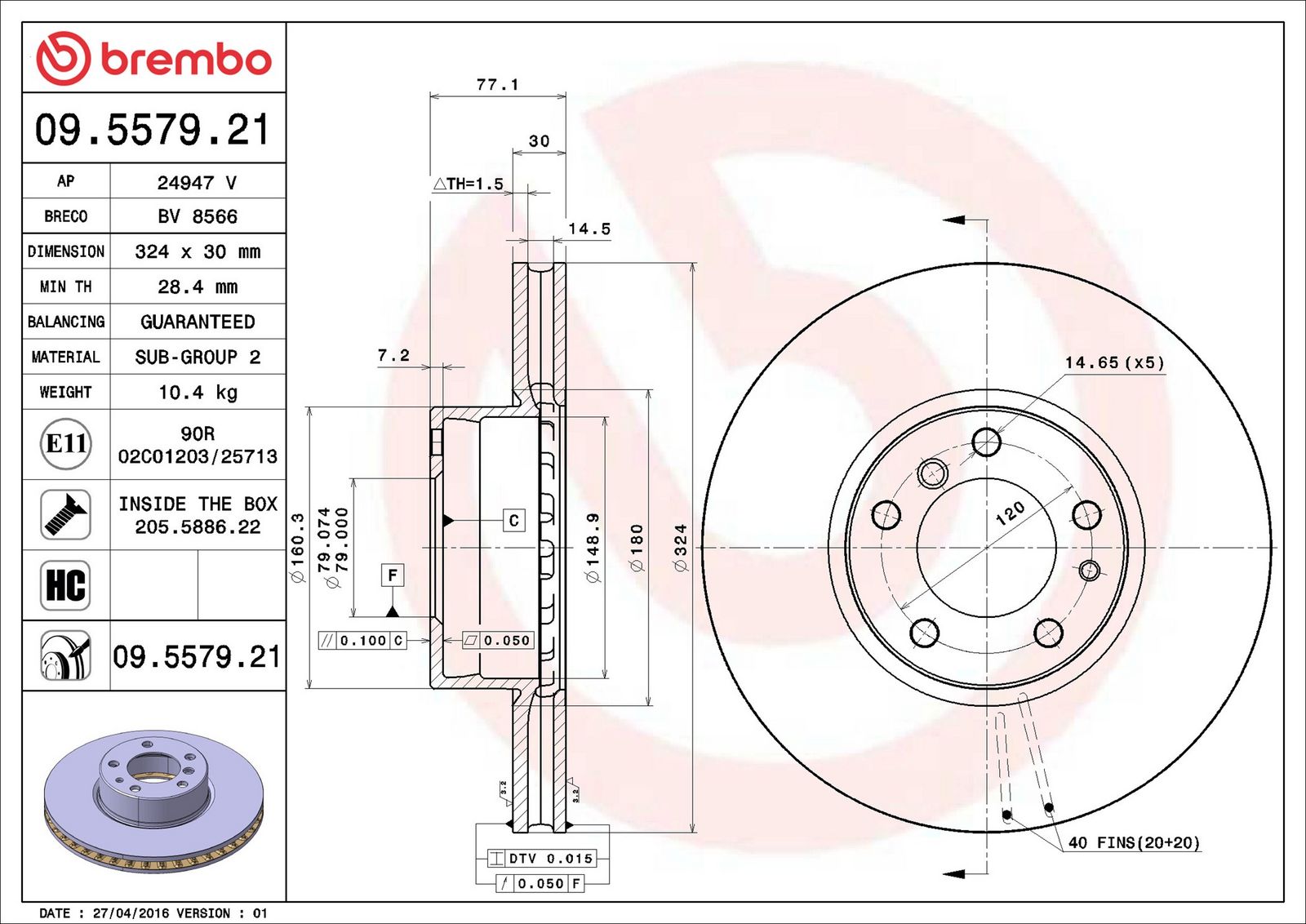 BREMBO 09.5579.21 - Bremsscheibe
