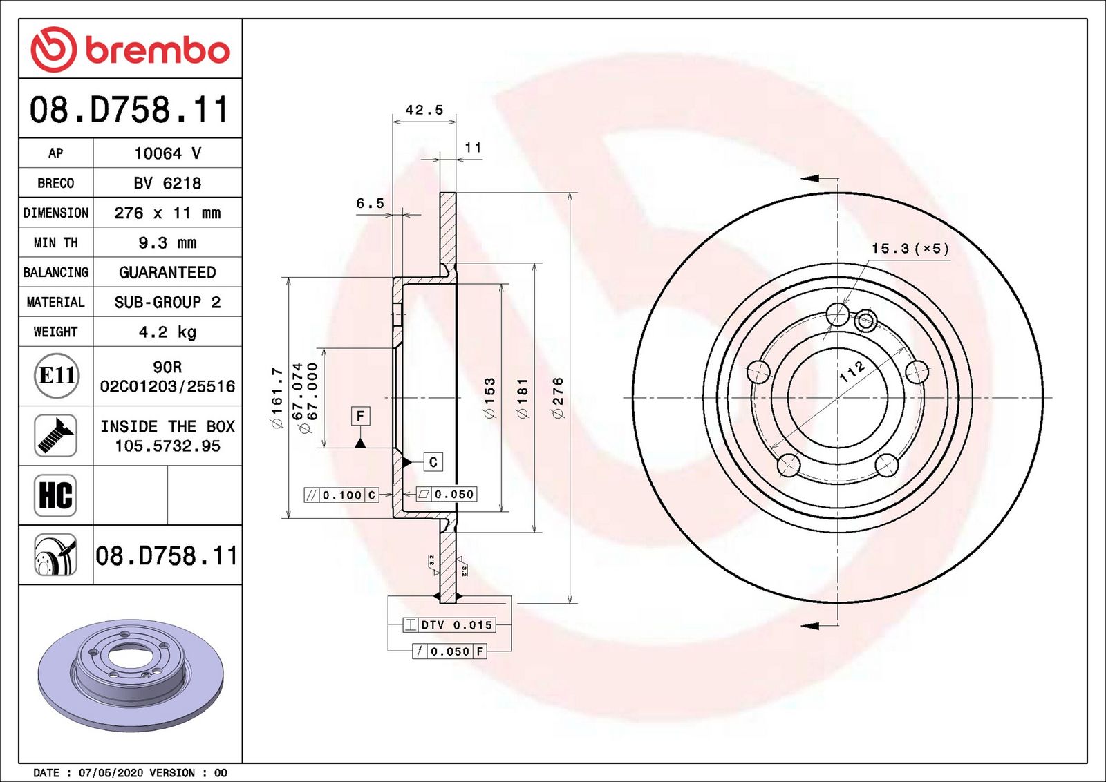 BREMBO 08.D758.11 - Bremsscheibe