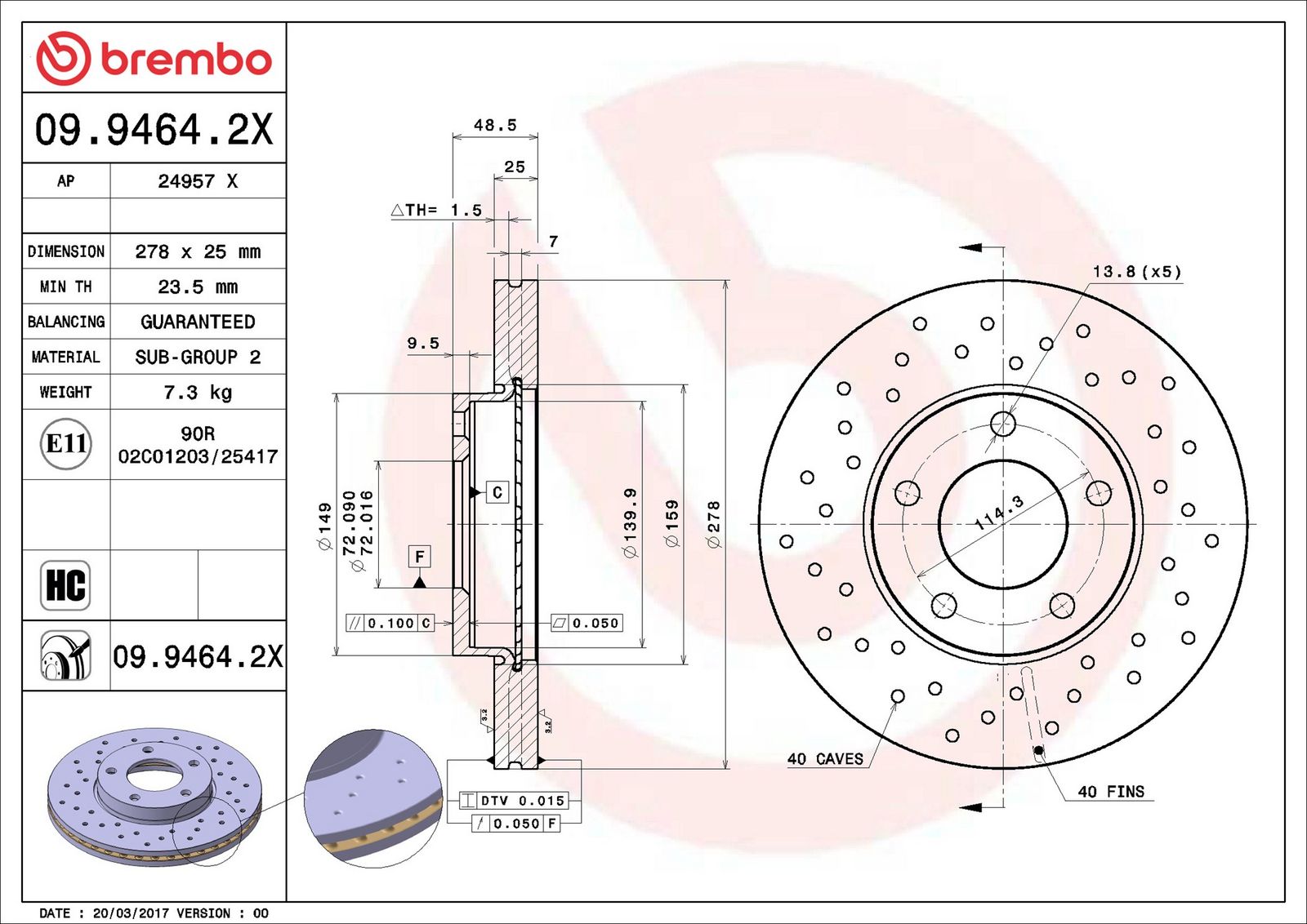 BREMBO 09.9464.2X - Bremsscheibe