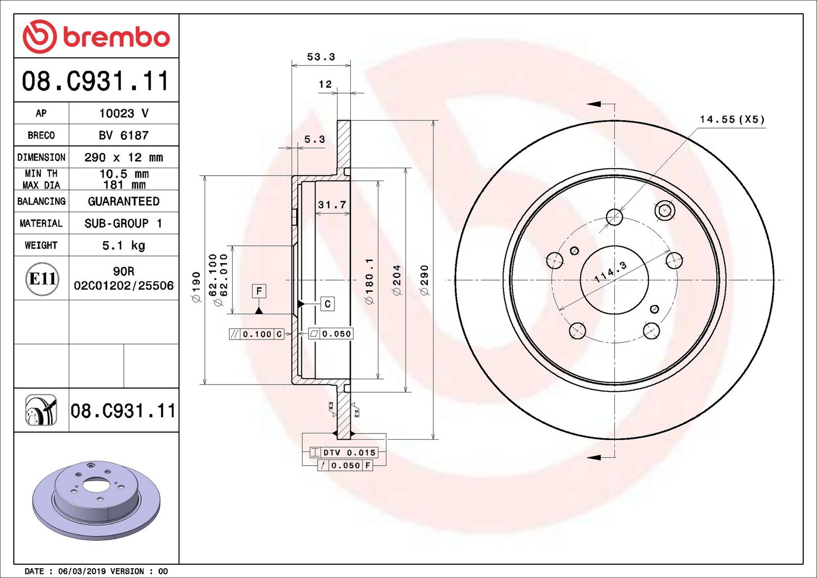 BREMBO 08.C931.11 - Bremsscheibe