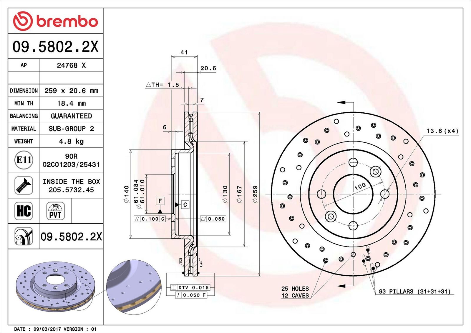 BREMBO 09.5802.2X - Bremsscheibe