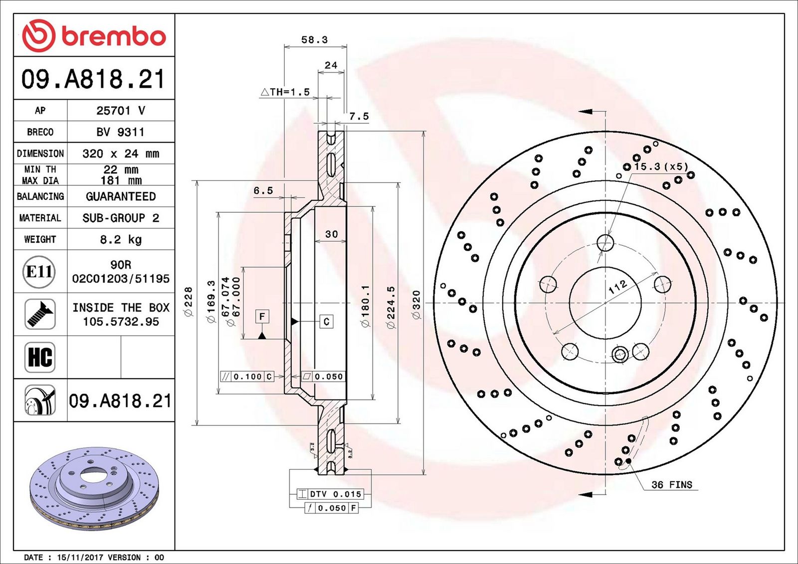 BREMBO 09.A818.21 - Bremsscheibe